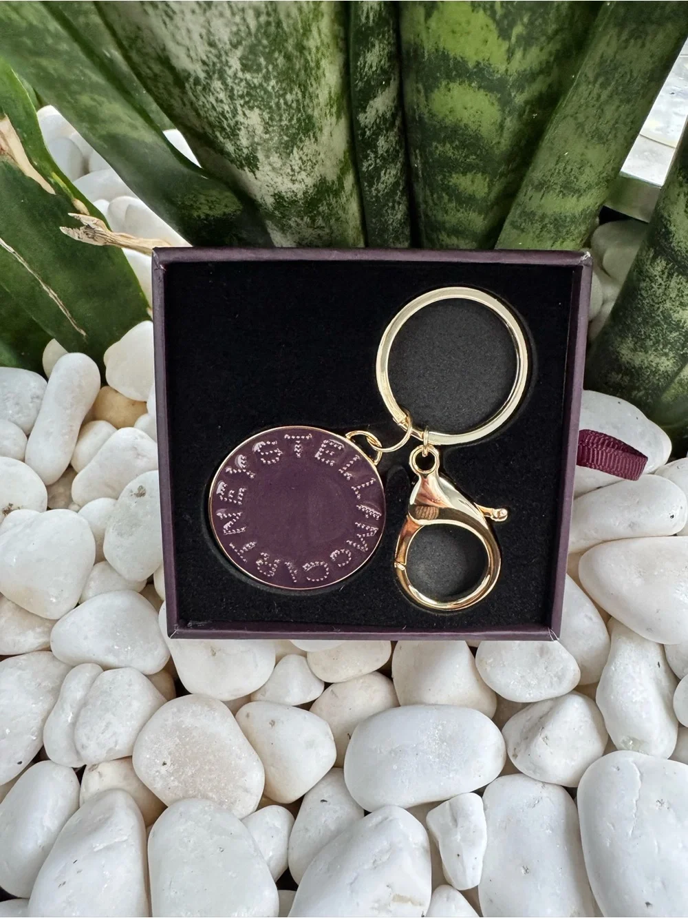 Stella McCartney Plum Logo Keychain Bag Charm Gold Tone NIB